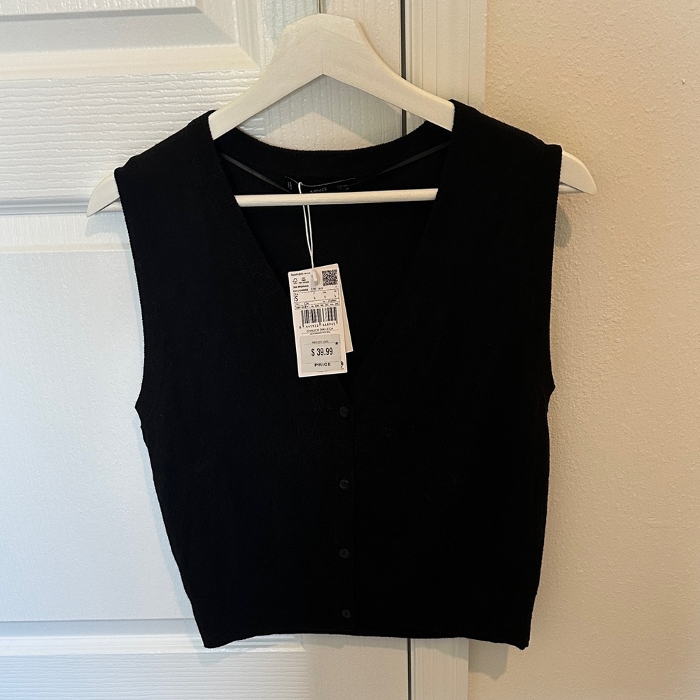 Mango Black Sleeveless V-Neck Top